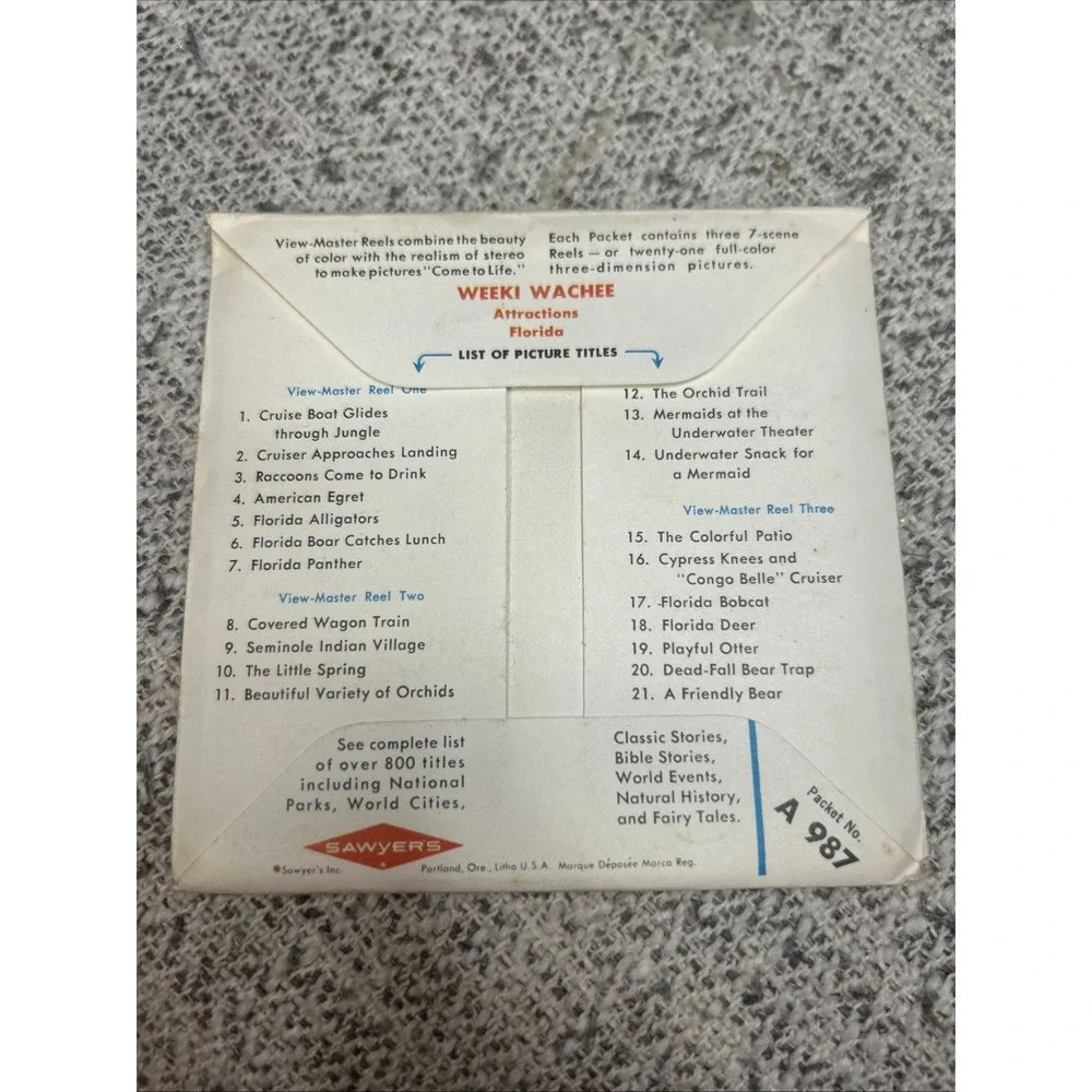 Sawyer's View Master Reel #A 987 Weeki Wachee Attractions Florida 2 circa 1960s